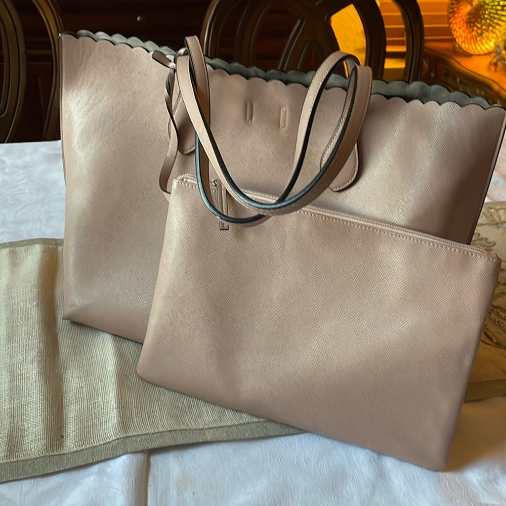 H&M dusty rose pink large Shopper tote bag & Attached Clutch Bag